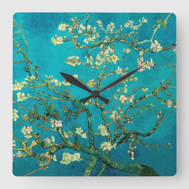 Vincent Van Gogh Blossoming Almond Träd Blommigt A Fyrkantig Klocka (Framsida)