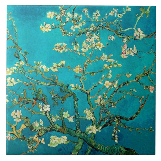 Vincent Van Gogh Blossoming Almond Träd Blommigt A Kakelplatta (Framsidan)