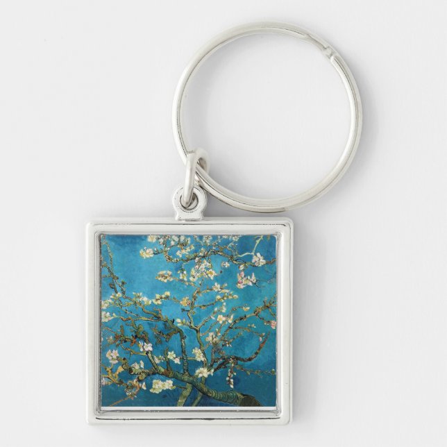 Vincent van Gogh, Blossoming Almond Träd Fyrkantig Silverfärgad Nyckelring (Framsidan)