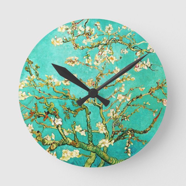 Vincent van Gogh Blossoming Almond Träd Rund Klocka (Framsida)
