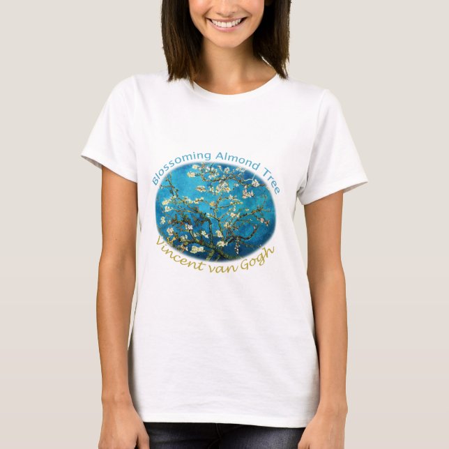 Vincent van Gogh, Blossoming Almond Träd Tee Shirt (Framsida)