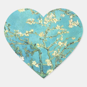 Vincent van Gogh Blossomong Almond Träd Hjärtformat Klistermärke