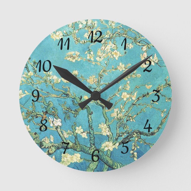 Vincent van Gogh Blossomong Almond Träd Rund Klocka (Framsida)