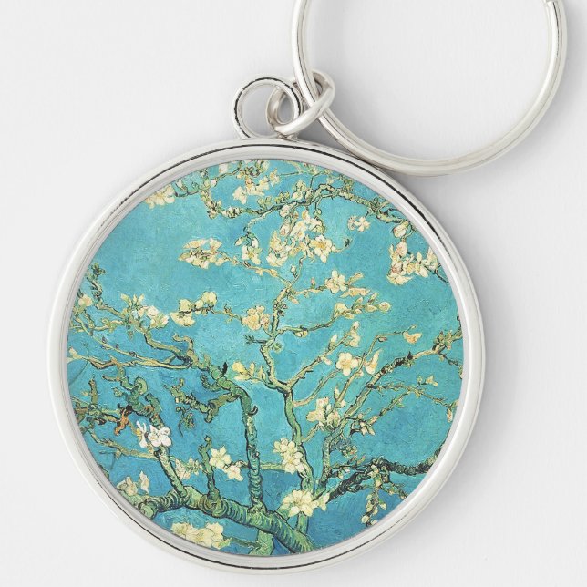 Vincent van Gogh Blossomong Almond Träd Rund Silverfärgad Nyckelring (Framsidan)