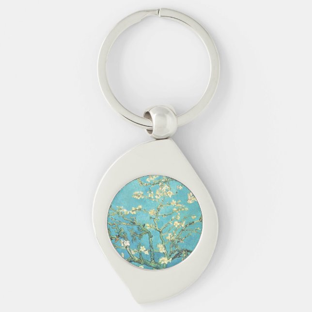 Vincent van Gogh Blossomong Almond Träd Swirl Silverfärgad Nyckelring (Framsidan)