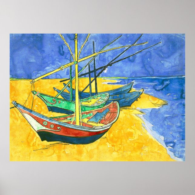 Vincent van Gogh Boats vid Saintes-Marie vattencol Poster (Framsidan)