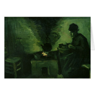 Vincent Van Gogh bondaktig kvinna vid härden Hälsningskort