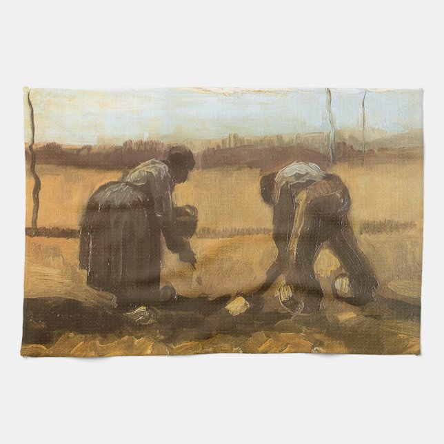 Vincent van Gogh - Bönder planterar potatis Kökshandduk (Horisontell)