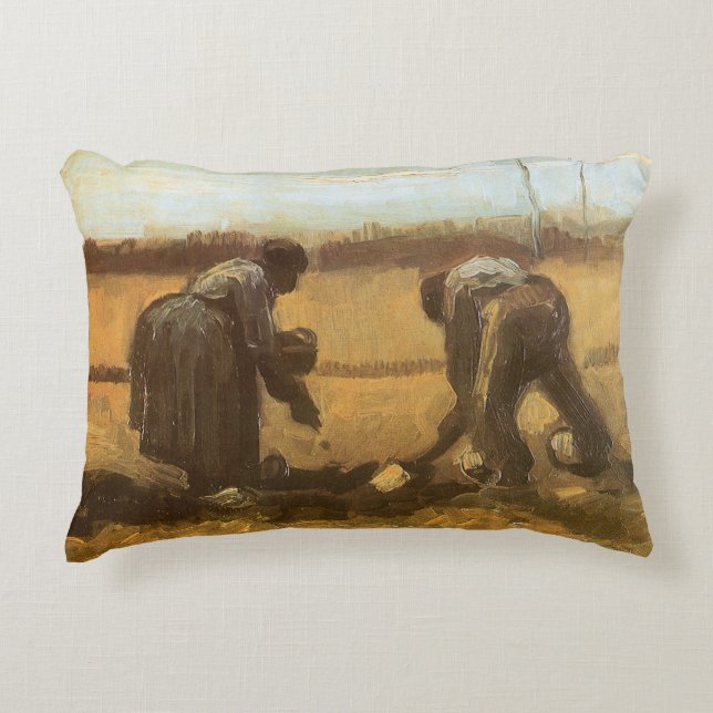 Vincent van Gogh - Bönder planterar potatis Prydnadskudde (Framsidan)