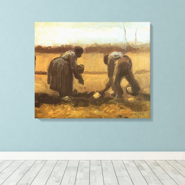 Vincent van Gogh - Bönder som planterar potatis Canvastryck (Insitu (trägolv))