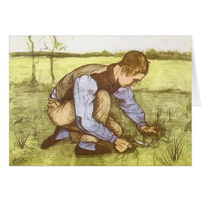 Vincent van Gogh - Boy Cining Grass with Sickle Hälsningskort (Framsidan Horizontal)