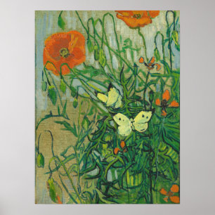 Vincent Van Gogh - Butterflies och poppies April 1 Poster