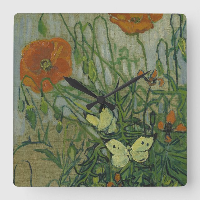 Vincent van Gogh - Butterflies och Poppies Fyrkantig Klocka (Framsida)