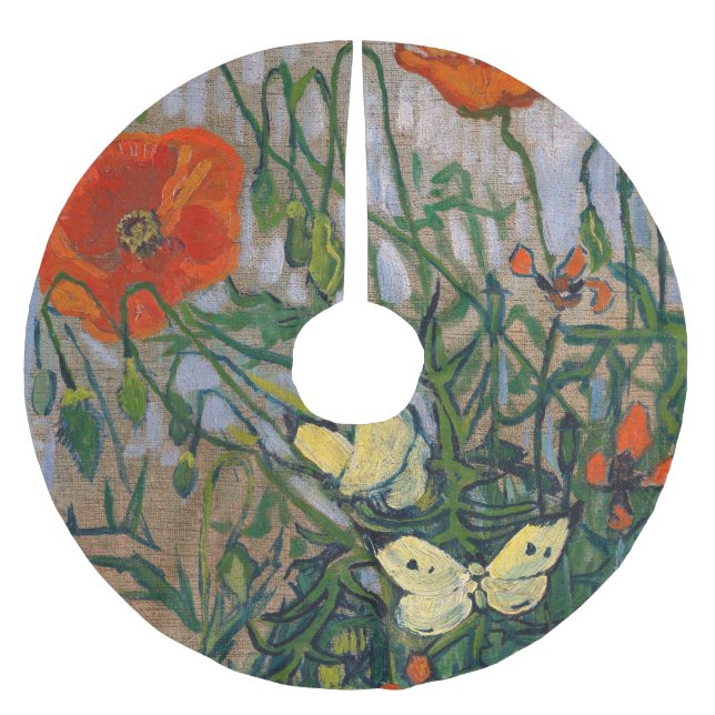 Vincent van Gogh - Butterflies och Poppies Julgransmatta Borstad Polyester (Framsidan)