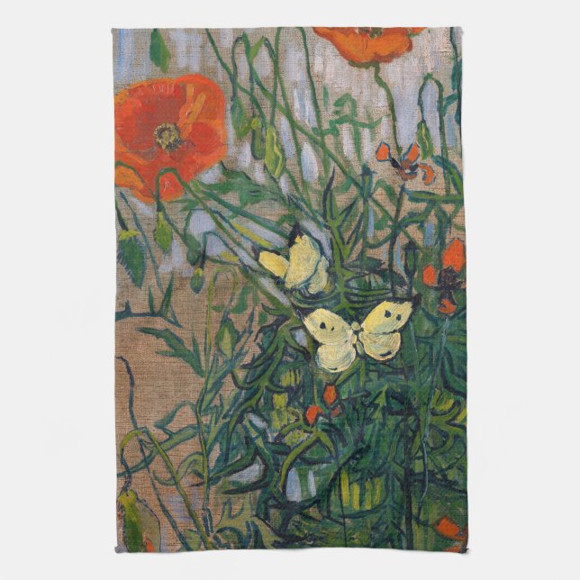 Vincent van Gogh - Butterflies och Poppies Kökshandduk (Vertikal)