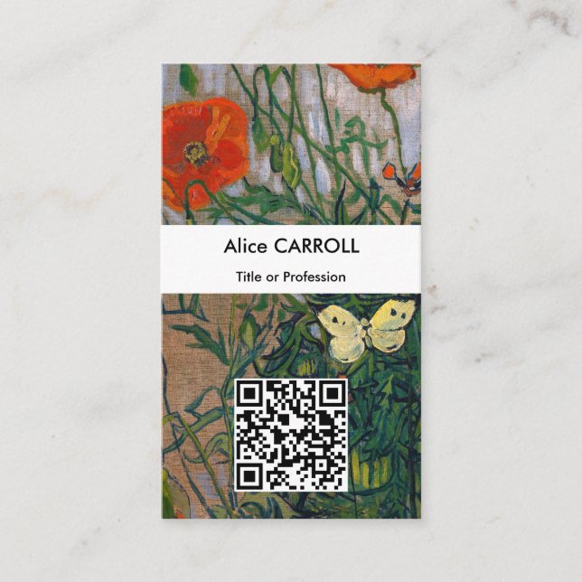 Vincent van Gogh - Butterflies & Poppies - QR-kod Visitkort (Framsida)