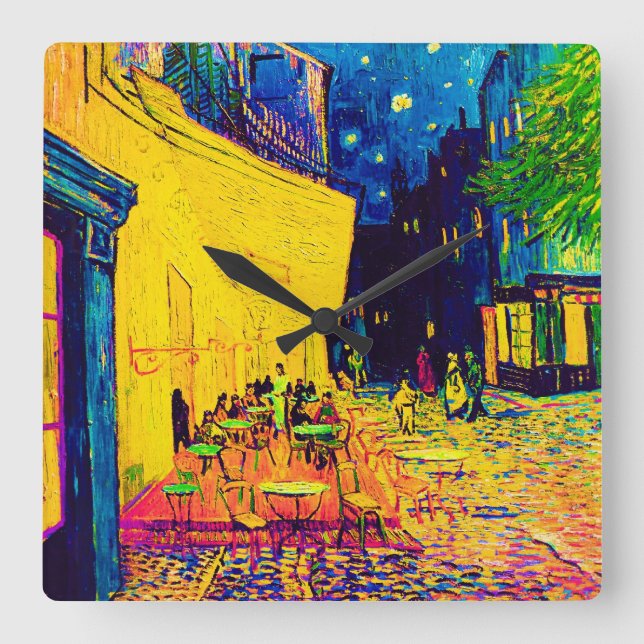Vincent Van Gogh - Cafe Terrace på nattpop Art Fyrkantig Klocka (Framsida)