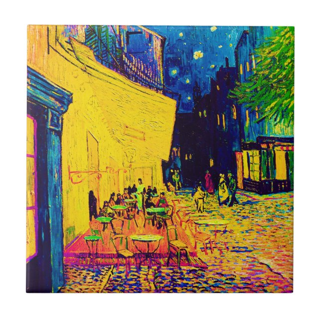 Vincent Van Gogh - Cafe Terrace på nattpop Art Kakelplatta (Framsidan)