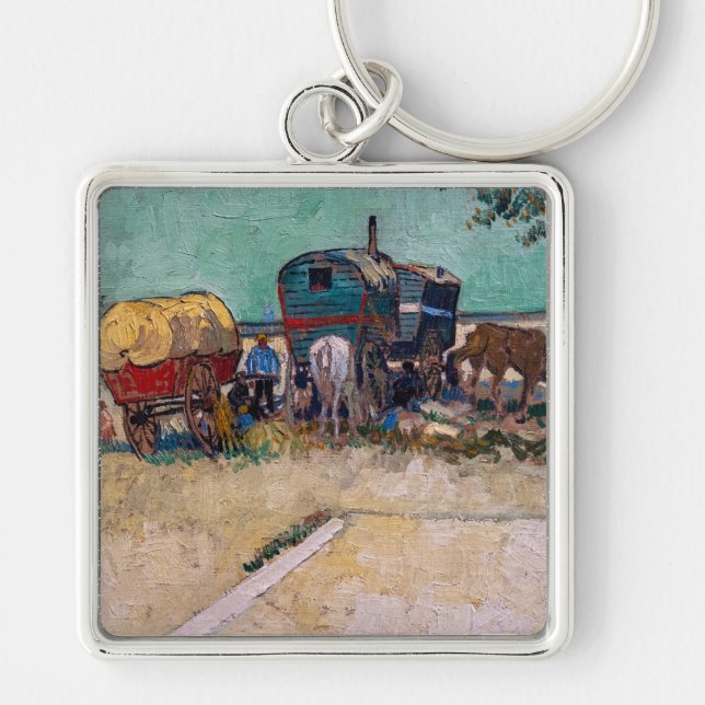 Vincent Van Gogh - Caravans, zigenarlägret nära Ar Fyrkantig Silverfärgad Nyckelring (Framsidan)