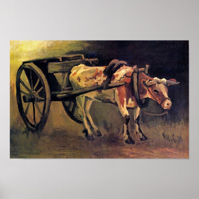Vincent Van Gogh - Cart med röd och vit Ox Poster (Framsidan)