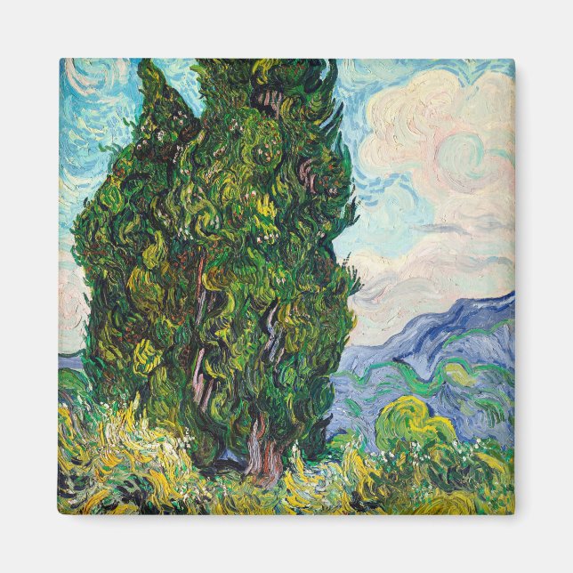 Vincent Van Gogh Cypresses Fine Art Magnet (Framsidan)