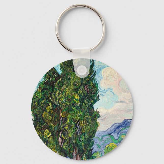 Vincent Van Gogh Cypresses Fine Art Nyckelring (Framsida)