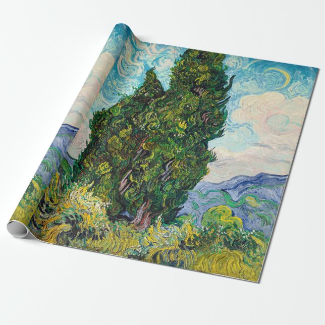 Vincent Van Gogh Cypresses konst Presentpapper (Utrullad)