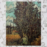 Vincent van Gogh, Cypresses och Two Women Pussel<br><div class="desc">Cypresses och Two Women av Vincent van Gogh är en vintage bra konst post impressionism landskapsmålning. En symbol för vänskap, bästa vänner som tar en promenad ner i land i söder om Frankrike. En syn på cypress träd med två kvinnliga figurer och vita fluffa moln i blåsommaren himlar. En bondgård...</div>