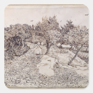 Vincent Van Gogh de olivgröna träden Fyrkantigt Klistermärke
