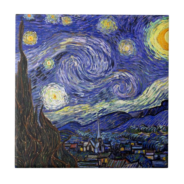 Vincent Van Gogh - Den stjärnklara natten Finkonst Kakelplatta (Framsidan)