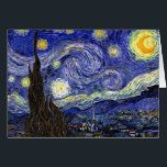 Vincent Van Gogh - Den stjärnklara natten Konstver Hälsningskort<br><div class="desc">Vincent Van Goghs Stjärnenatt. Olja på duk från 1889,  Stjärnenatt målades medan Van Gogh var på asylen i Saint-Remy,  Frankrike,  och anses vara ett av hans största mästerverk. Även om det är en nattscen,  målades den under dagen och representerar vyn från fönstret i Van Goghs sanatorie-sovrum.</div>