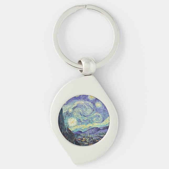 Vincent Van Gogh Den Stjärnklara Natten  Swirl Silverfärgad Nyckelring (Framsidan)