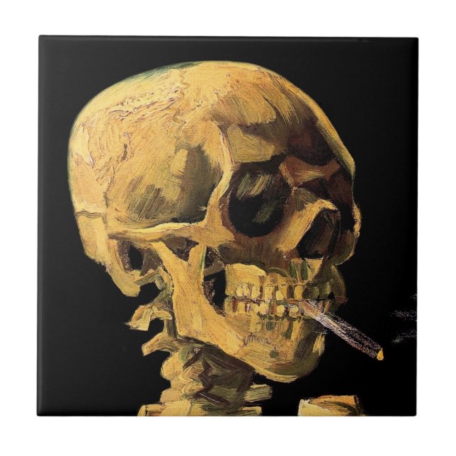 Vincent Van Gogh - Dödskalle med brinnande cigaret Kakelplatta (Framsidan)