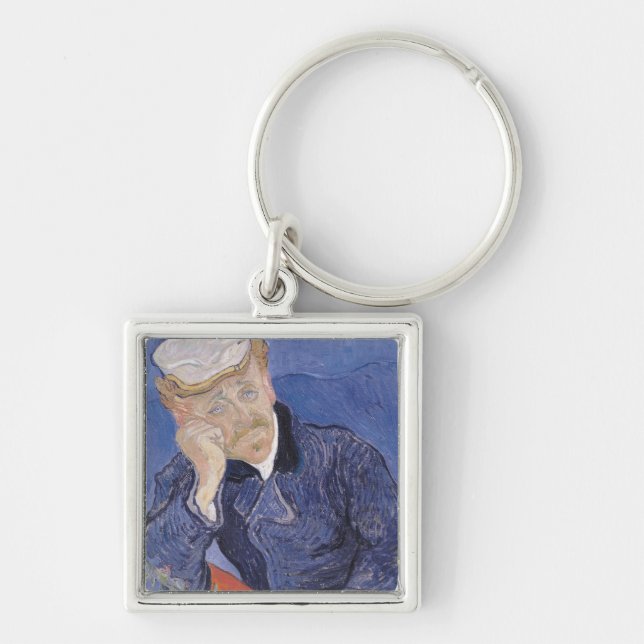 Vincent Van Gogh | Dr. Paul Gachet, 1890 Fyrkantig Silverfärgad Nyckelring (Framsidan)