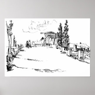 Vincent van Gogh Drawbridge i Arles Teckning Poster