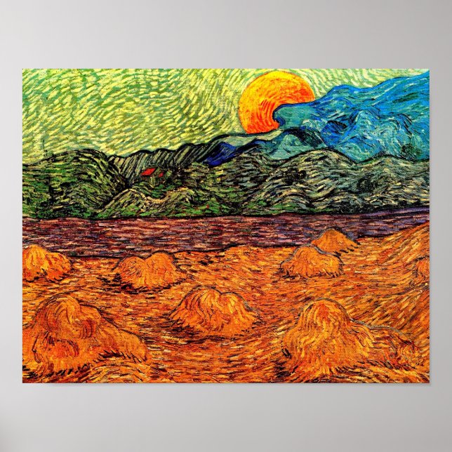 Vincent Van Gogh - Evening Landscape Stigning Måne Poster (Framsidan)