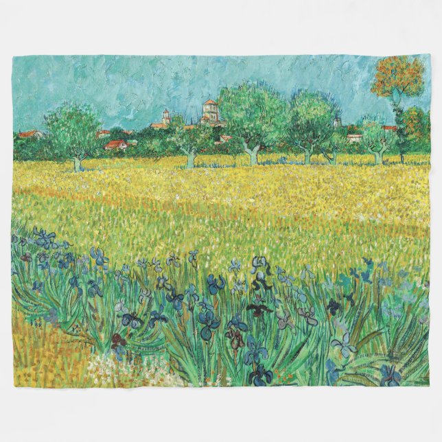 Vincent van Gogh - Fält med Irises nära Arles Fleecefilt (Framsidan (Horisontell))