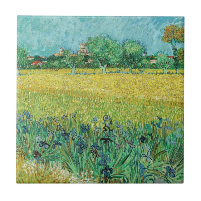 Vincent van Gogh - Fält med Irises nära Arles Kakelplatta (Framsidan)