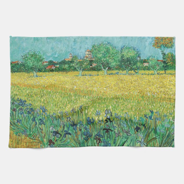 Vincent van Gogh - Fält med Irises nära Arles Kökshandduk (Horisontell)