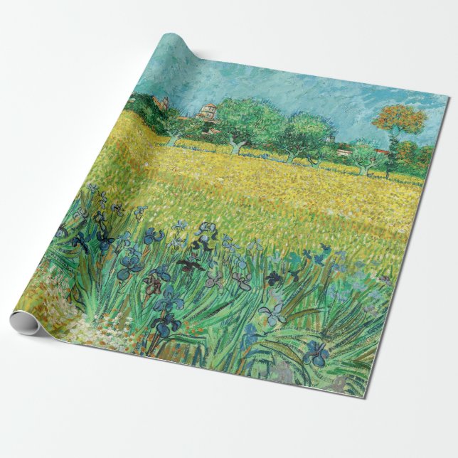 Vincent van Gogh - Fält med Irises nära Arles Presentpapper (Utrullad)