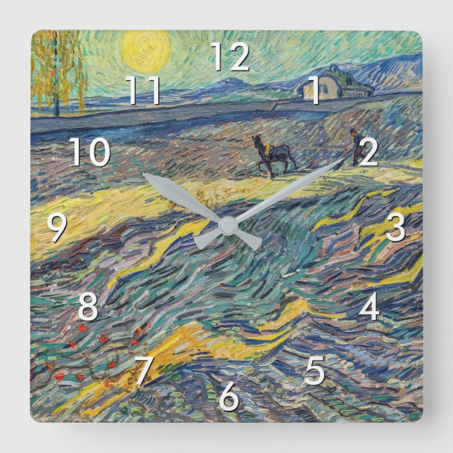 Vincent van Gogh - Fält med plöjande jordbrukare Fyrkantig Klocka (Framsida)