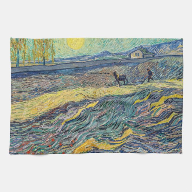 Vincent van Gogh - Fält med plöjande jordbrukare Kökshandduk (Horisontell)