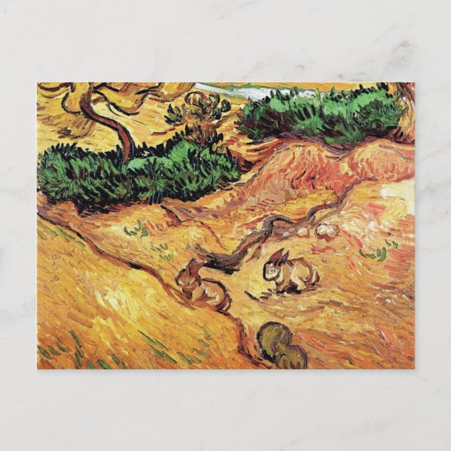 Vincent Van Gogh - Fält med två kaniner Finkonst Vykort (Framsida)