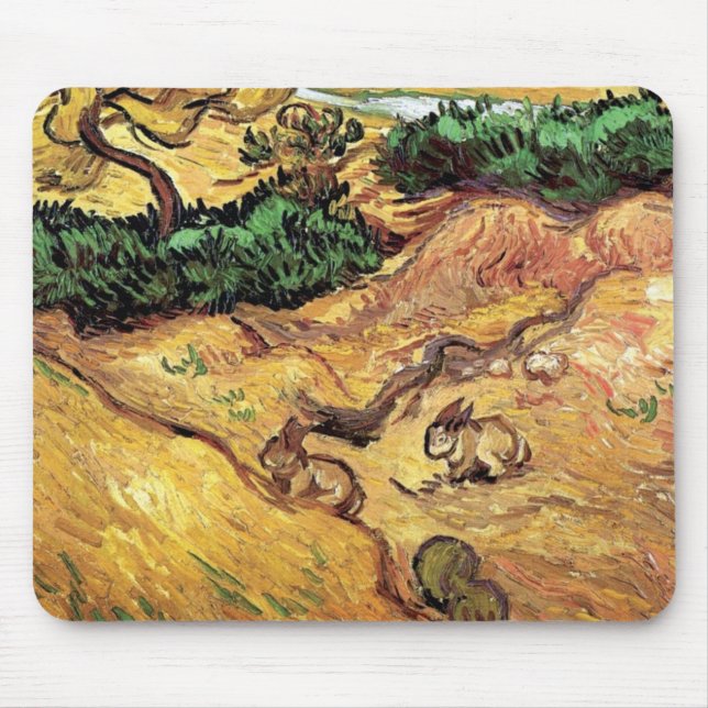 Vincent Van Gogh - Fält med två kaninkonst Musmatta (Framsidan)