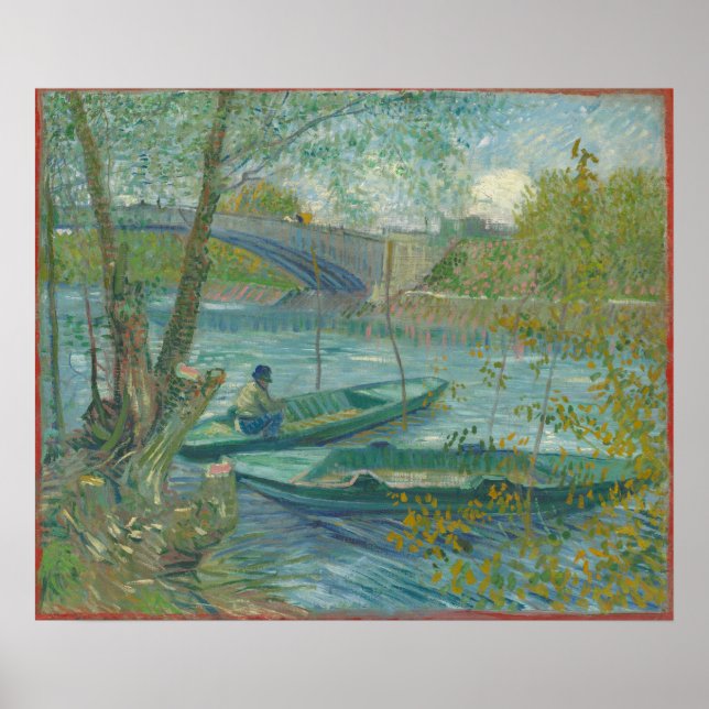 Vincent van Gogh Fishing i Vår, Pont de Cl Poster (Framsidan)
