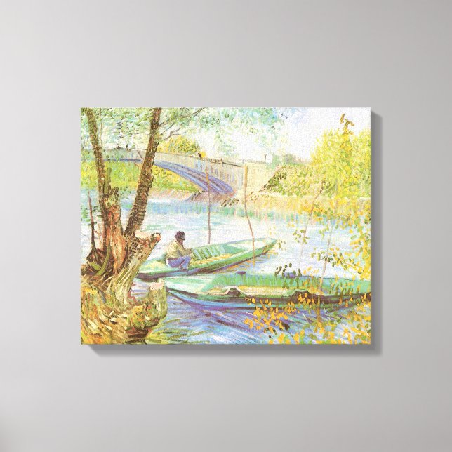 Vincent van Gogh Fishing i Vår, Pont de Clichy Canvastryck (Framsida)