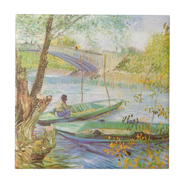 Vincent van Gogh Fishing i Vår, Pont de Clichy Kakelplatta (Framsidan)