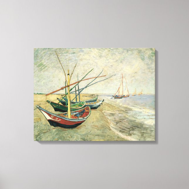 Vincent van Gogh - Fiskebåtar på stranden Canvastryck (Framsida)