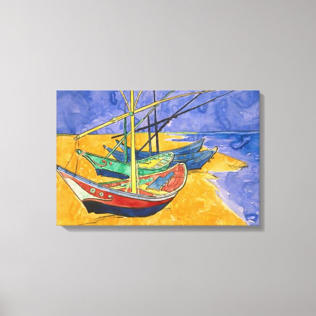 Vincent van Gogh - Fiskebåtar på stranden Canvastryck (Framsida)