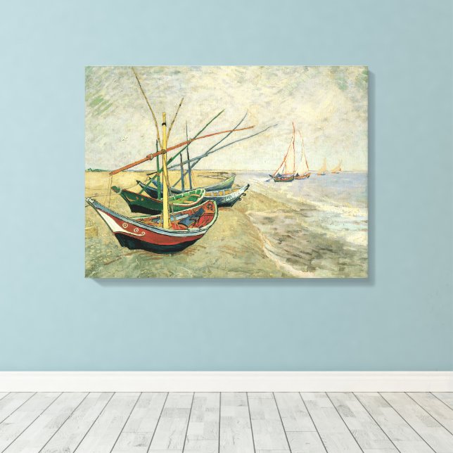 Vincent van Gogh - Fiskebåtar på stranden Canvastryck (Insitu (trägolv))